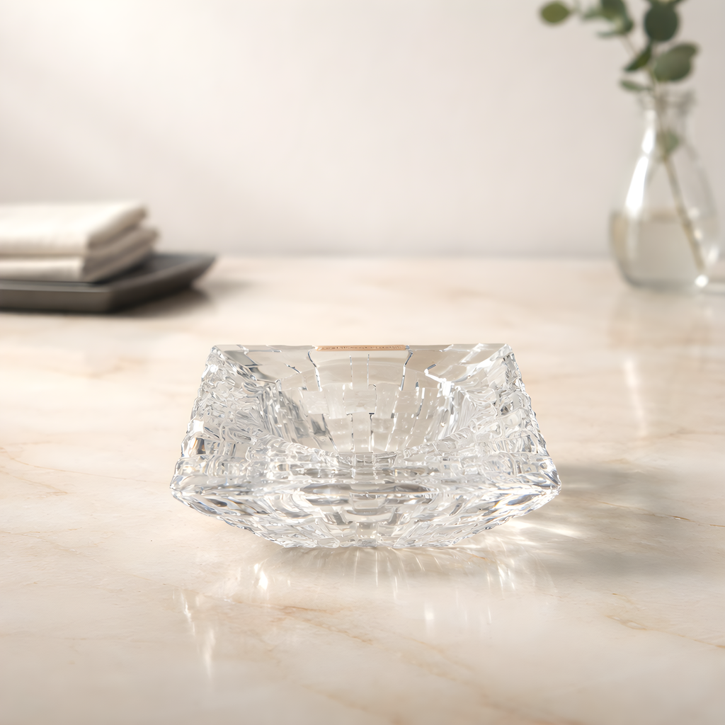Bougeoir en cristal vintage Nachtmann | Photophore carré motif panier tressé | Verrerie Riedel, Allemagne, fin du XXe siècle