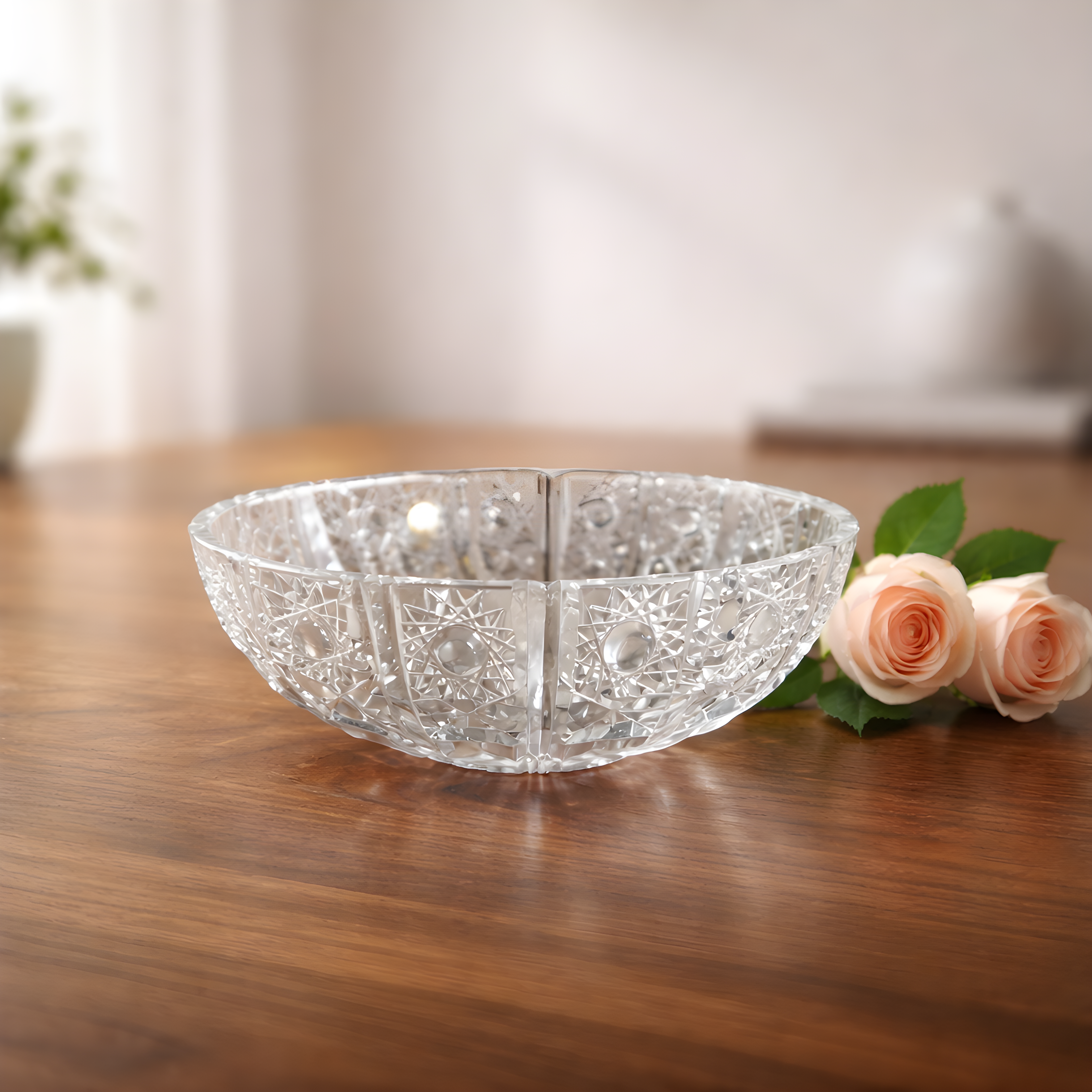 Vintage Austrian Hand-Cut Lead Crystal Bowl | 24% Bleiglas | Brilliant Star & Fan Pattern, c. Mid-Late 20th Century