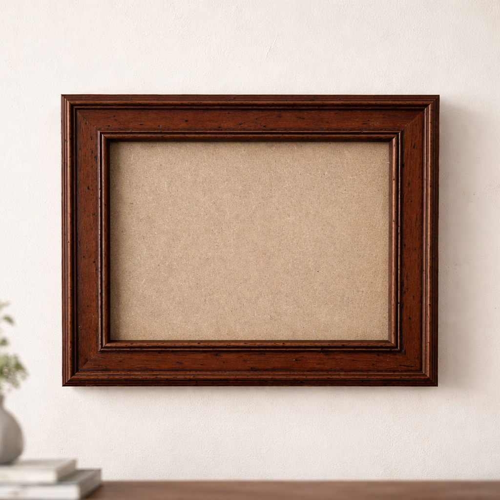 Cadre photo ancien en bois avec vitre – Acajou, texture vermoulue