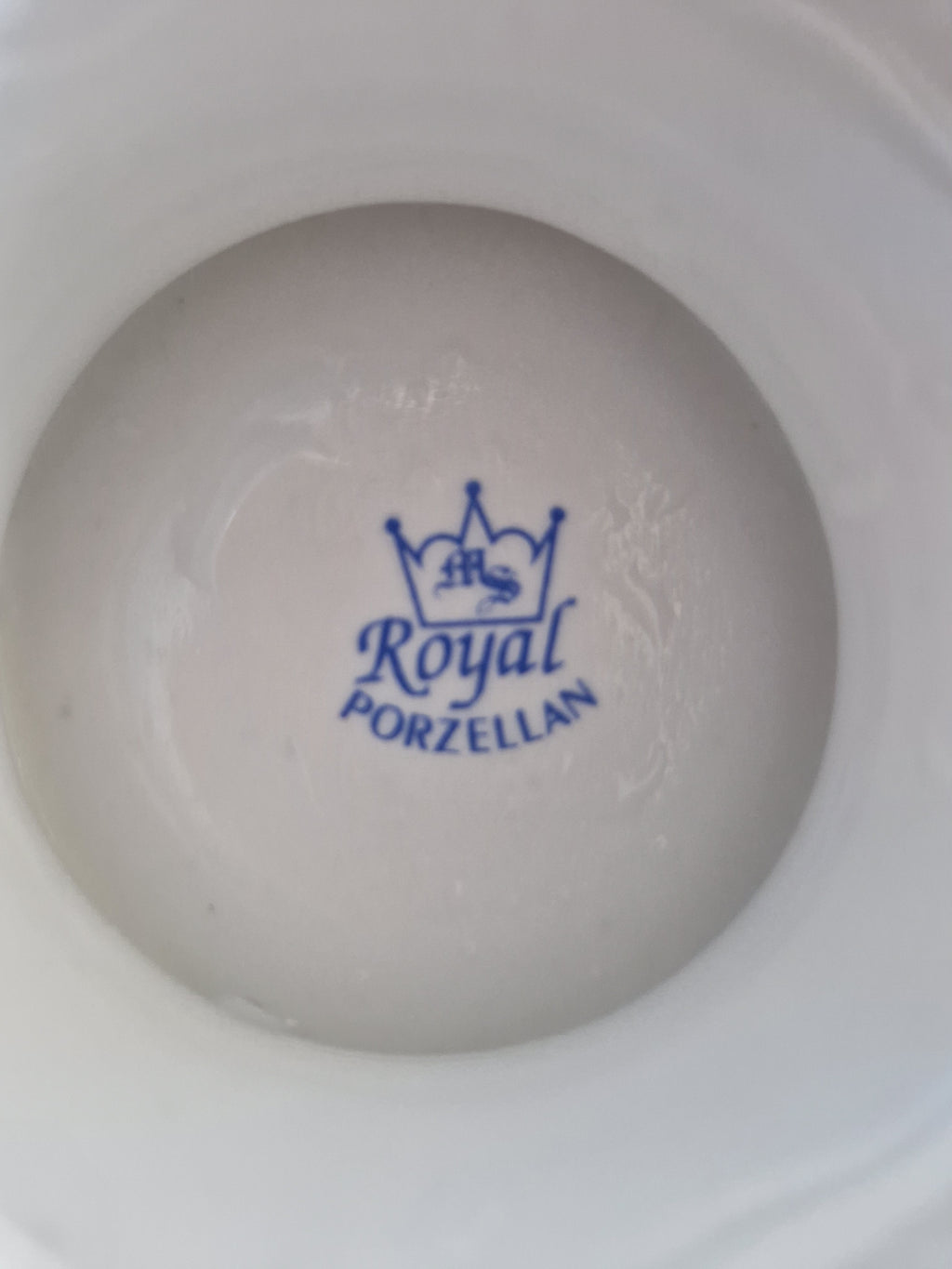Blue Royal Porzellan maker's mark stamp on white vintage porcelain base