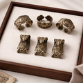 Set of 6 Vintage Brass Napkin Rings – Embossed Acanthus Palmette Motif