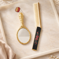 Pompadour Viennese Handicraft Petit Point Vanity Set | Hand Mirror & Comb | Original Box