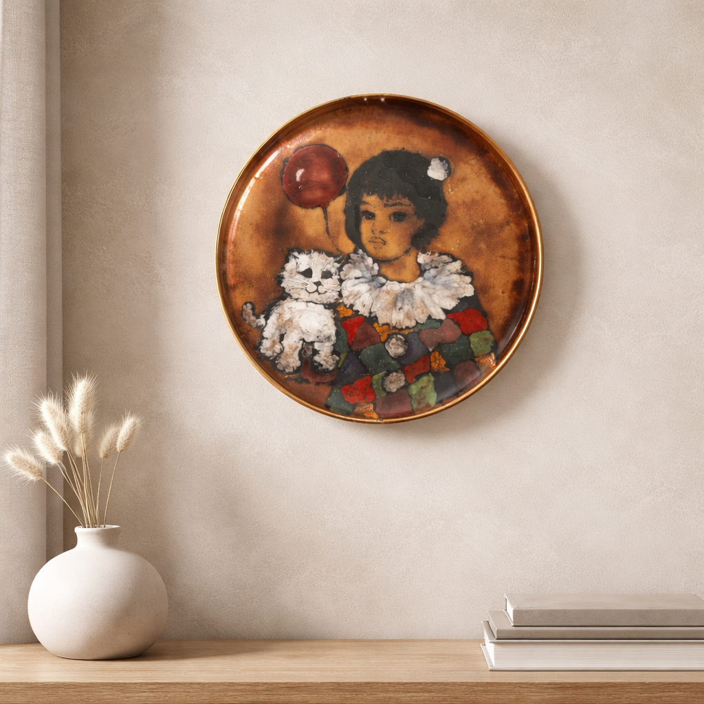 Vintage Dekoteller aus Bronze – Mädchen mit Ballon, 28 cm