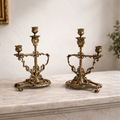Matched Pair of Antique Brass 2-Arm Candelabra – Baroque Rococo, Barley-Twist Stem