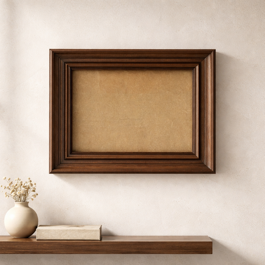 Cadre photo vintage en noyer – Moulure à doucine double, 30 × 22 cm, sans verre