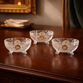 Set of Three Anna Hütte Cut Crystal Salt Cellars with Gold Sunburst Medallions — Made in Austria