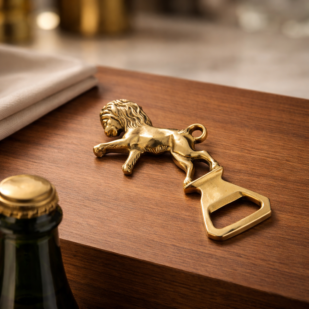 Vintage Brass Rampant Lion Bottle Opener – Cast Brass, 13 cm, Hanging Ring