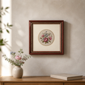 Vintage Framed Floral Needlepoint – Roses & Hydrangea Bouquet