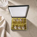 Set aus 6 versilberten Kaffeelöffeln – Jugendstil | Kyrillischer Stempel | Gedrehte Stiele | Originale Präsentationsbox | 10 cm