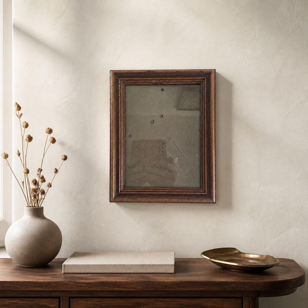 Cadre photo vintage en bois avec verre – À accrocher au mur ou à poser