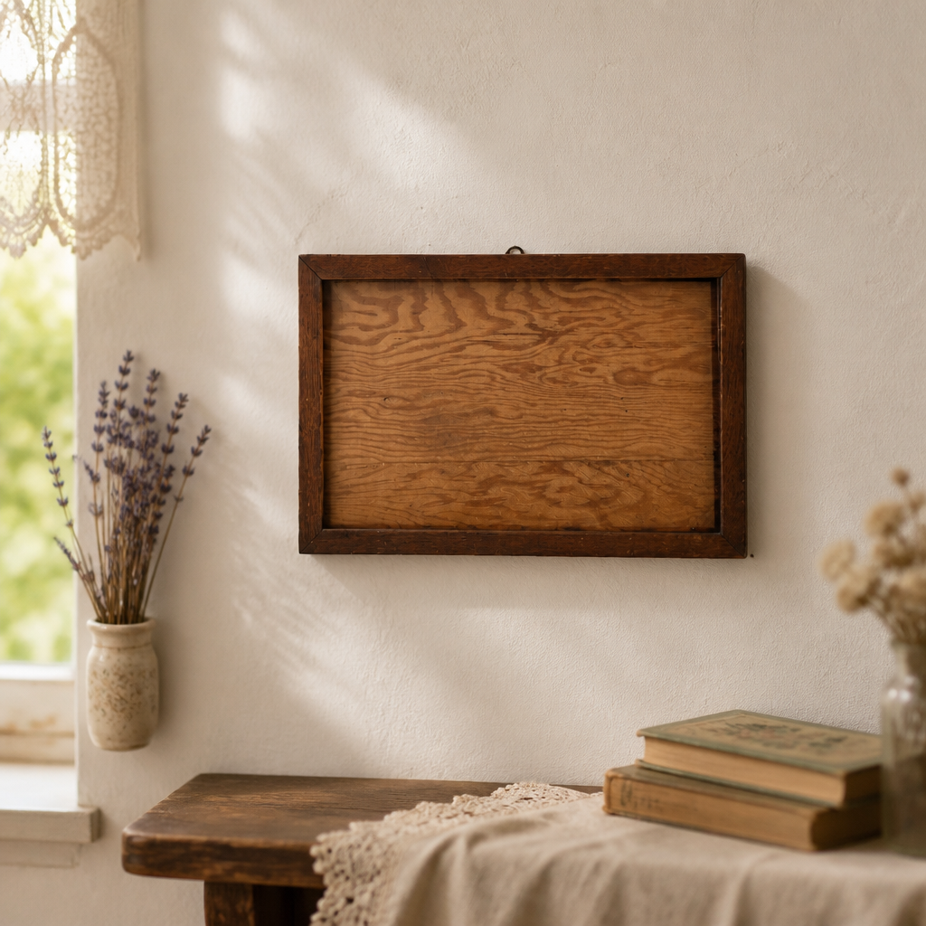 Cadre photo artisanal ancien en bois avec vitre – Bois massif, Noyer brun