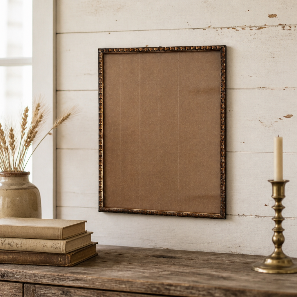 Cadre photo orné gaufré vintage avec verre – Bronze doré, 30×38 cm