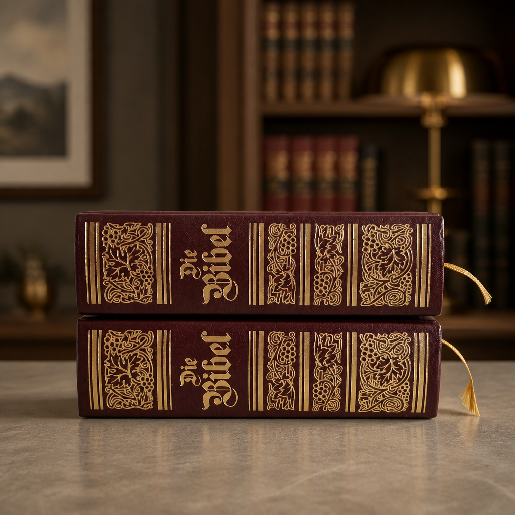 Die Bibel – Lot de 2 volumes | Ancien et Nouveau Testament complets | Traduction de Luther | Gravures de Matthaeus Merian | Naumann & Göbel