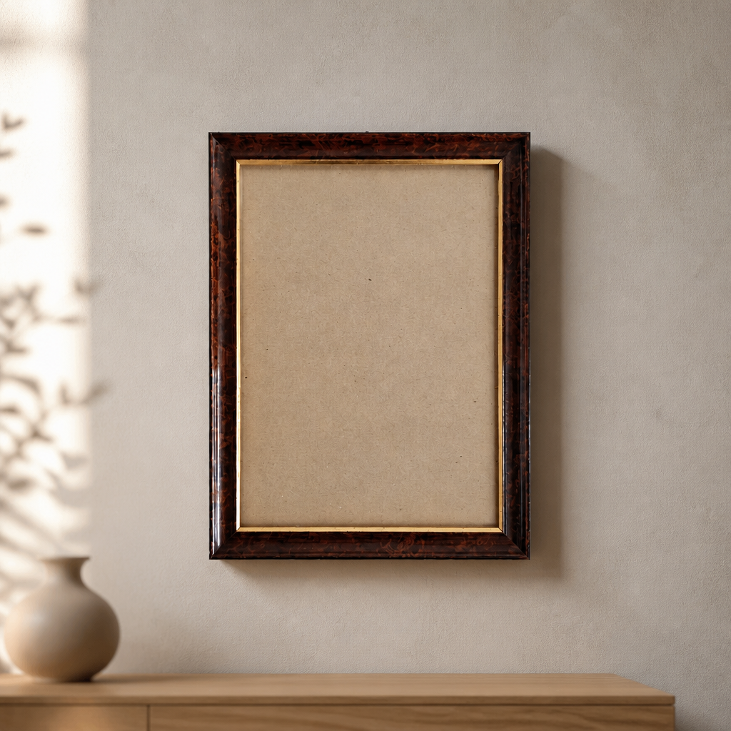 Cadre photo en bois vintage | Placage de noyer ronce foncé et filet doré | Ouverture 30 × 40 cm | Verre inclus