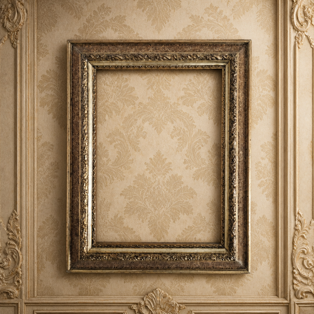 Cadre photo ancien en bois orné | Relief doré-bronze | Ouverture 22×30cm | Verre inclus | À assembler