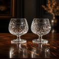 Pair of Vintage Hand-Cut Crystal Brandy Balloon Glasses – Diamond Cut, approx. 11 cm
