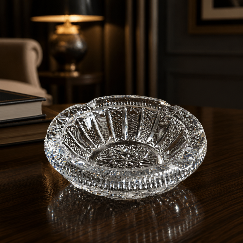 Coupe en cristal taillé vintage – Motif étoile, éventail et diamant | Bord perlé | env. 18 cm | Cristal européen du milieu du siècle
