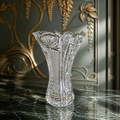 Vintage Bohemian Cut Crystal Trumpet Vase – Star, Fan & Diamond Pattern | Sawtooth Rim | 20 cm | Czech Crystal