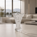 Vase Sablier en Cristal Taillé Bohème Vintage – Gravures Étoile Moulin à Vent, Diamant et Florales | Bord Festonné | 18 cm | Cristal de Bohême