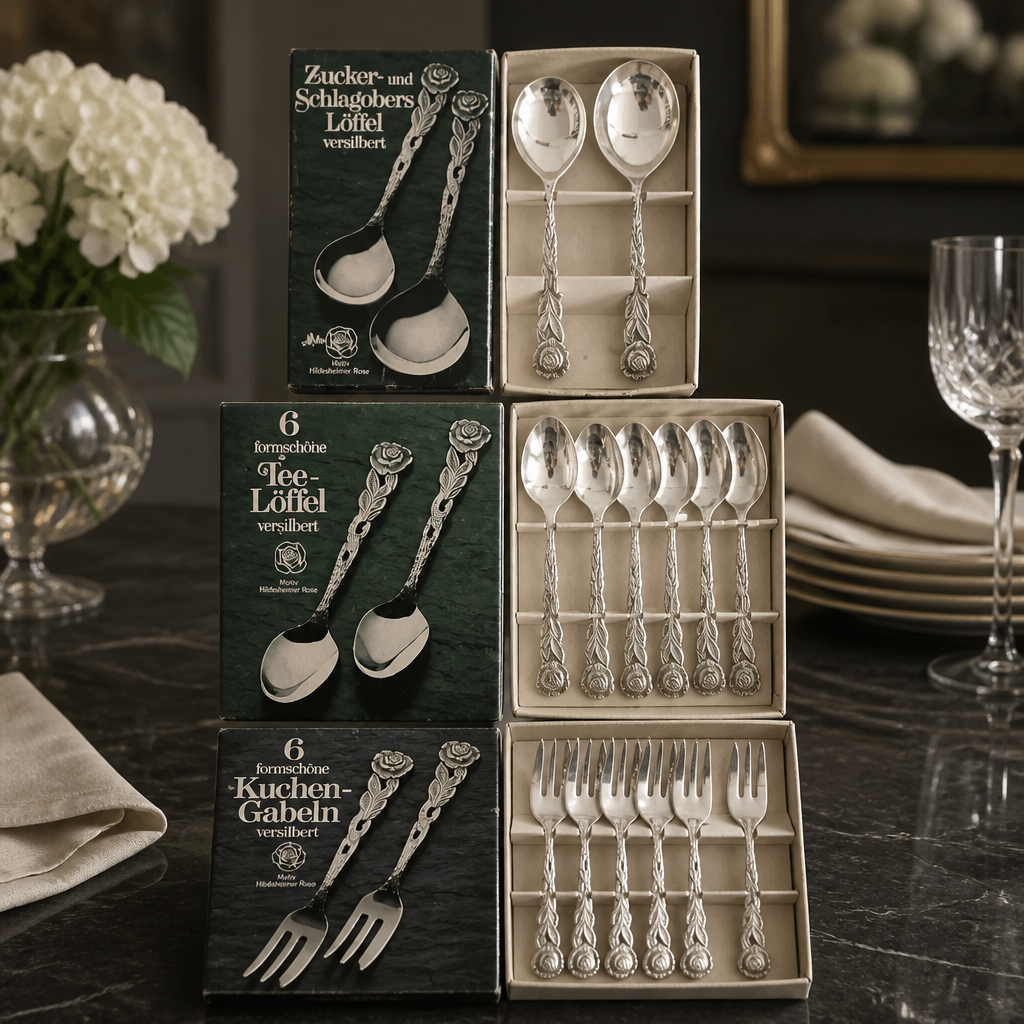 Vintage Silver-Plated Cutlery Set – Hildesheimer Rose Pattern, 14-Piece