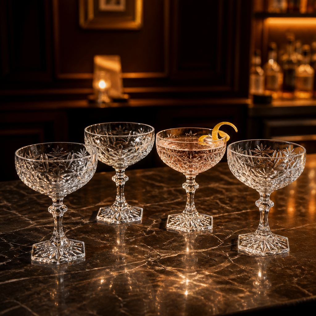 Set of 4 Austrian Hand-Cut Crystal Champagne Coupes