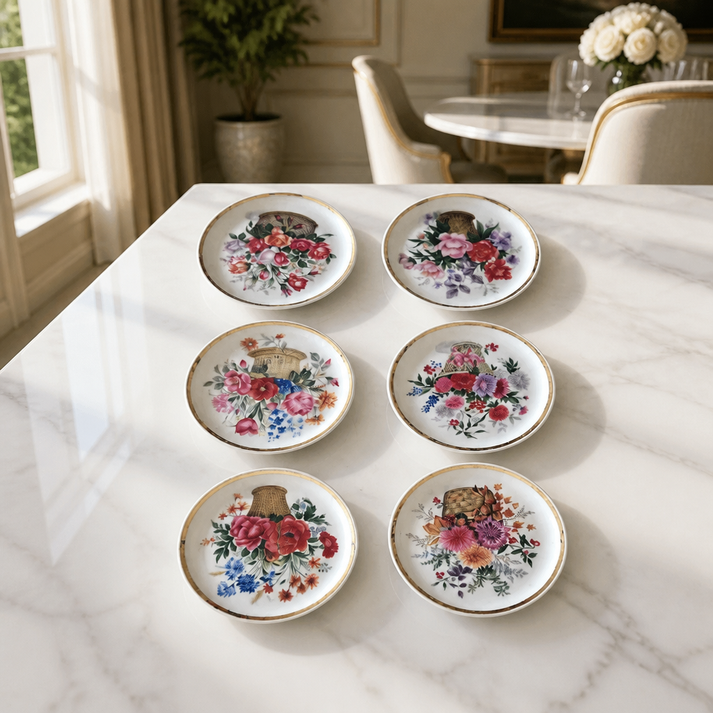 Lot de 6 dessous de verre en porcelaine florale Johann Seltmann Vohenstrauss | Motif 609