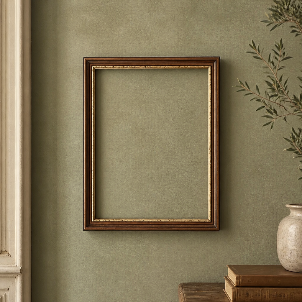 Vintage Striped Wood Veneer Picture Frame 30.5×37 cm with Glass – Portrait, Wall - WhisperTreasuresCo