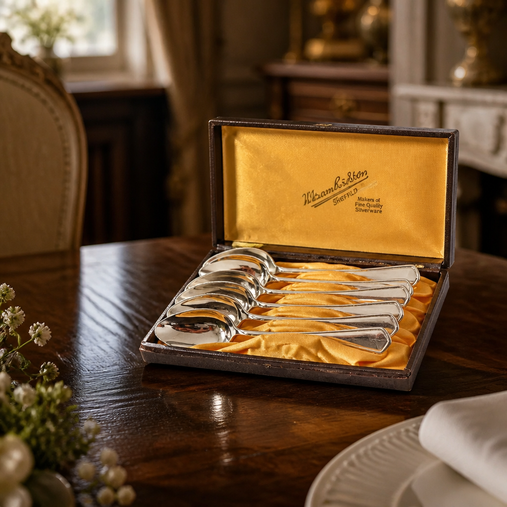 Set of 6 Vintage Silver-Plated Teaspoons in Original Box – Uhren Richter Nürnberg - WhisperTreasuresCo