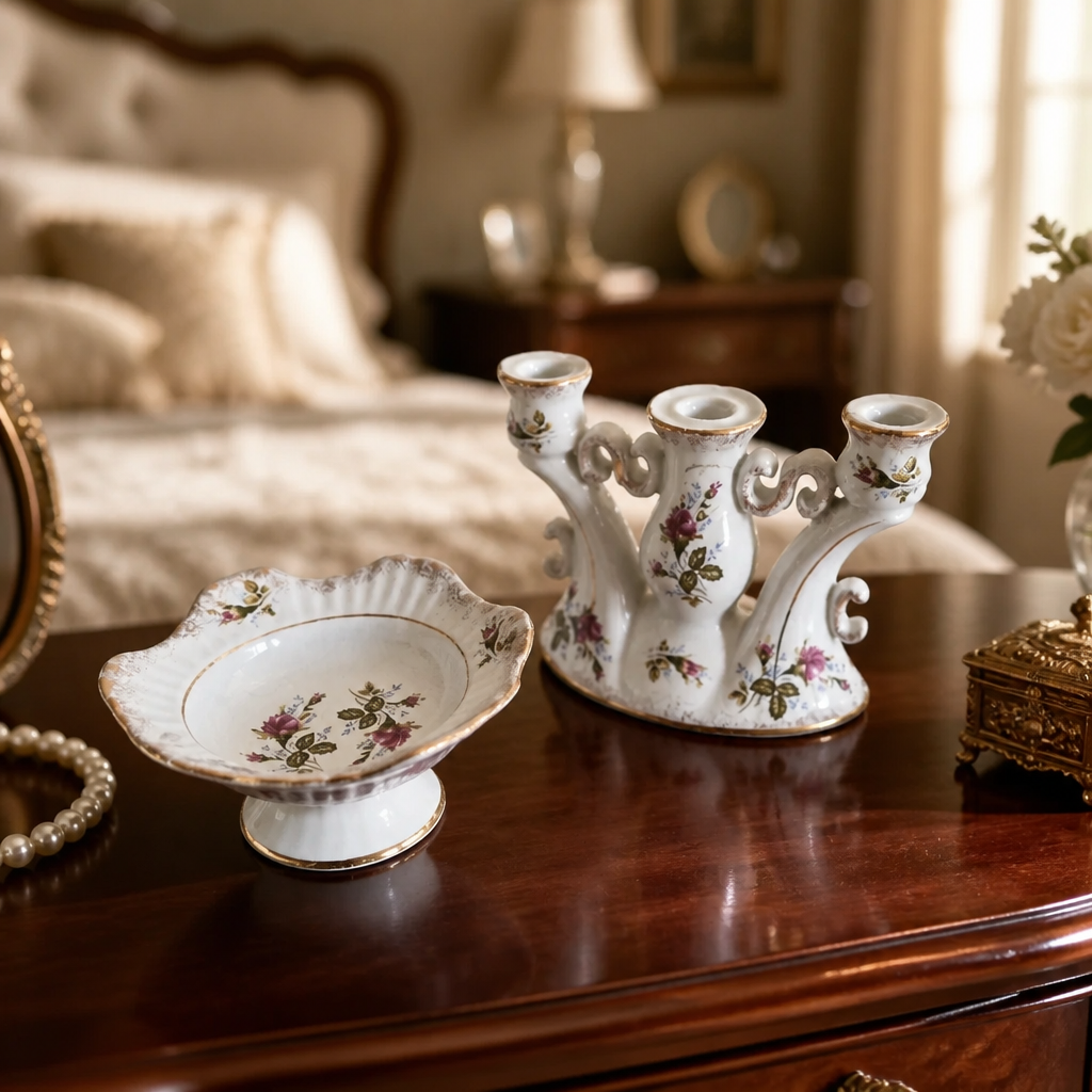 Royal Porzellan Bavaria triple candelabra and dish set – lifestyle hero image