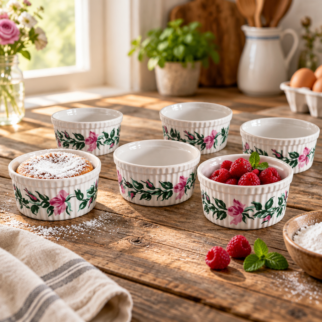 Vintage Porcelaine de Paris Rose Ramekins – Set of 6 French Porcelain Bowls