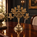 Vintage Brass 9-Arm Candelabra, Ornate Rococo-Style Candle Holder
