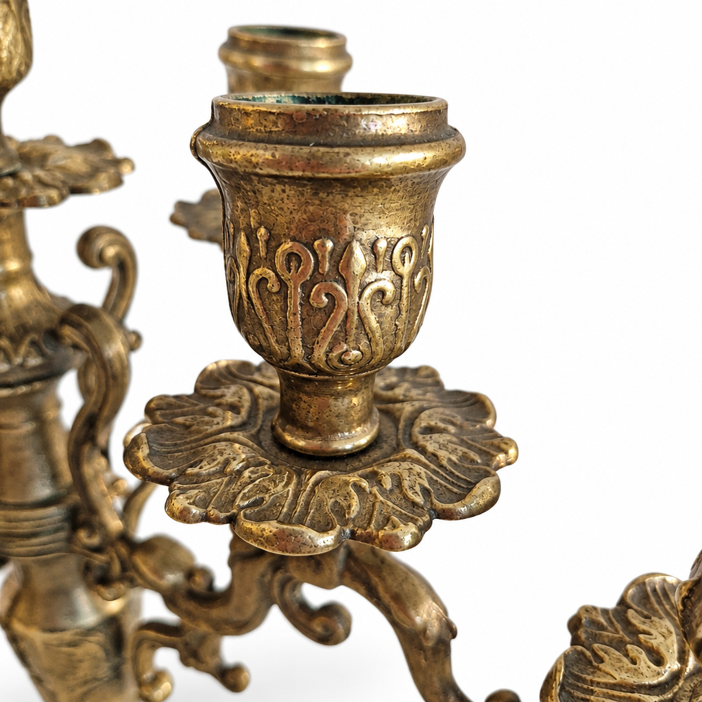 Vintage Brass 9-Arm Candelabra, Ornate Rococo-Style Candle Holder
