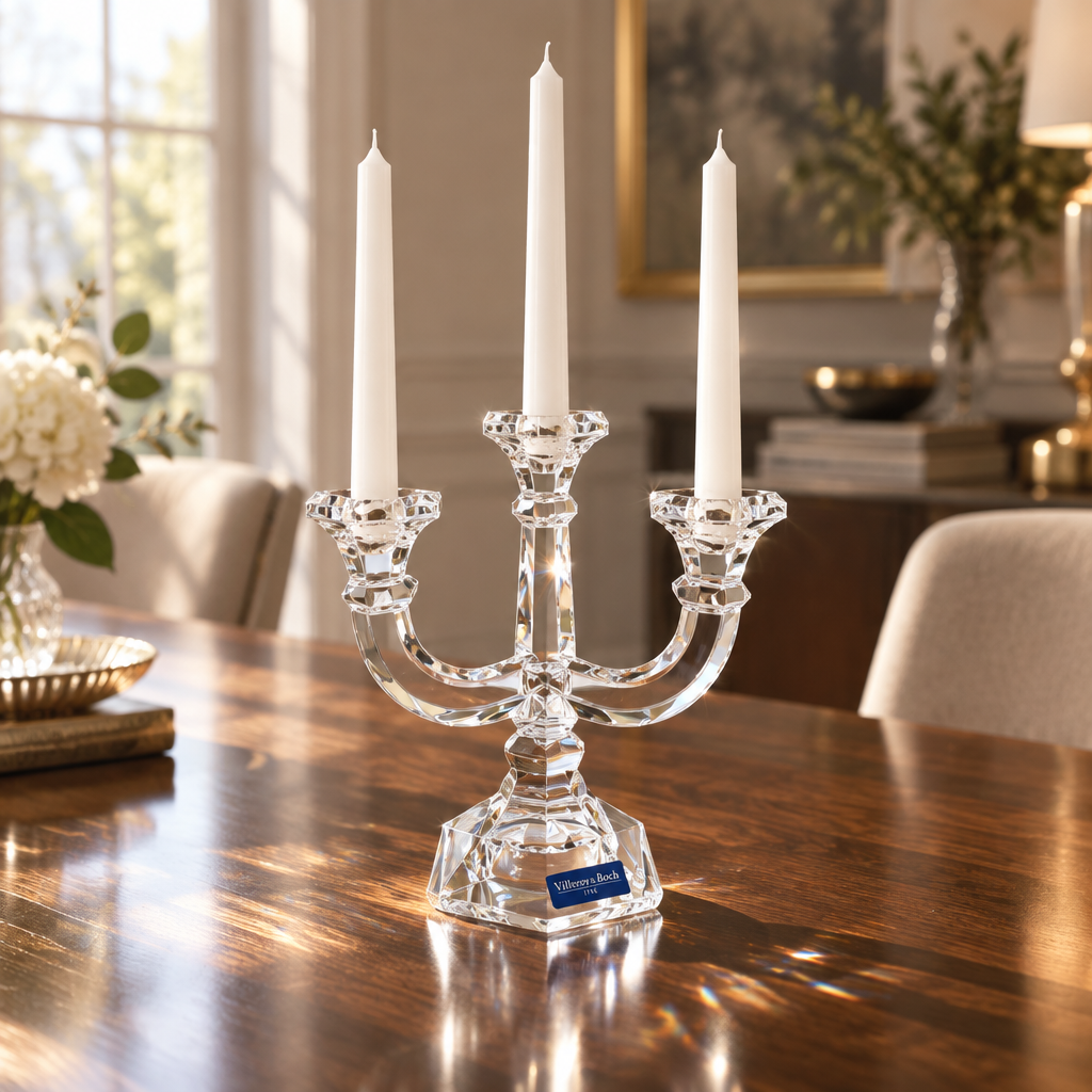 Vintage Villeroy & Boch Mozart Crystal 3-Arm Candelabra