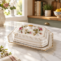 Vintage Chodzież Rose Butter Dish with Lid & Gold Trim