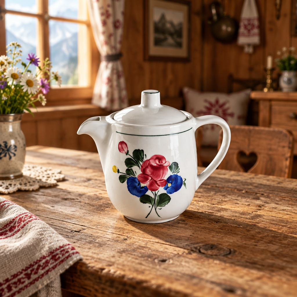 Vintage Lilien Porzellan Coffee Pot – Hand-Painted Roses & Pansies