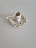 Vintage White Ceramic Chamberstick – Acanthus Leaf Relief, Rococo Style