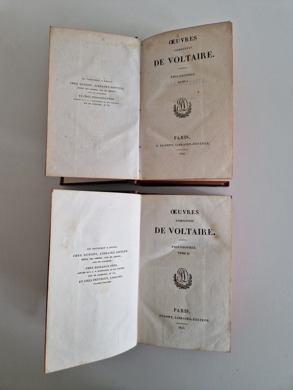 Œuvres Complètes de Voltaire – Philosophie, Tomes I & II – Paris, Dupont, 1825