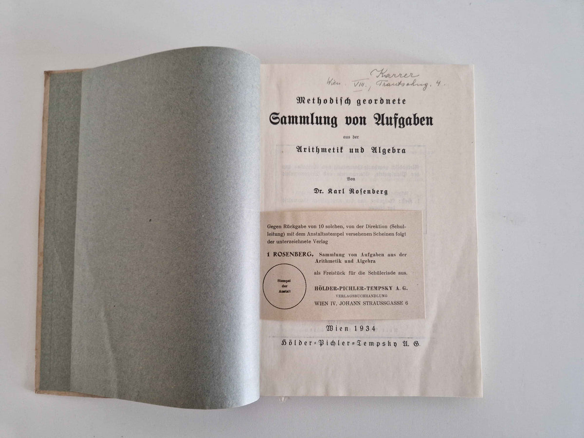 Vintage Austrian Mathematics Textbook: Discover the Charm of Rosenberg's Arithmetik & Algebra