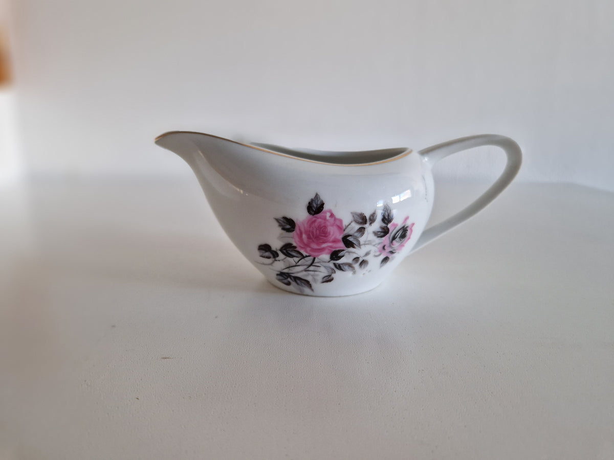 Vintage Japanese Porcelain Tea Set, Mount Fuji Mark (Daiko/Taiko), Hand-Painted Pink Roses, Gold Trim, Mid-Century Tea Service