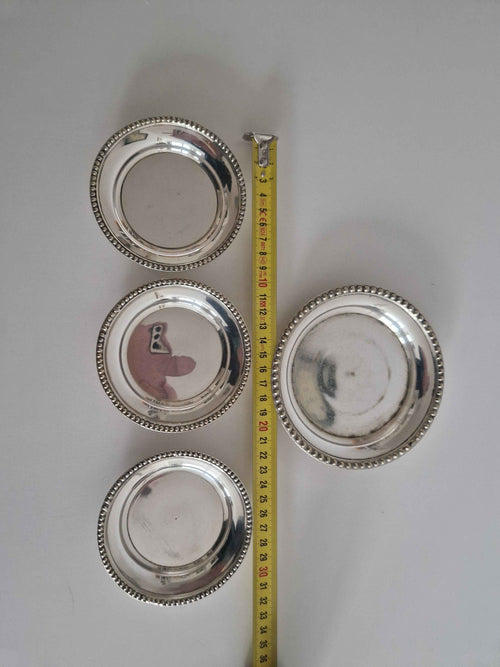 Antique Silver-Plated Coasters: Elegant Beaded Rim Set of 4 for Timeless Dining