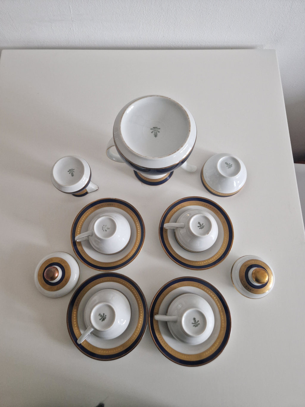 Winterling Bavaria – Service à café en porcelaine bleu cobalt et or – 15 pièces, Marktleuthen