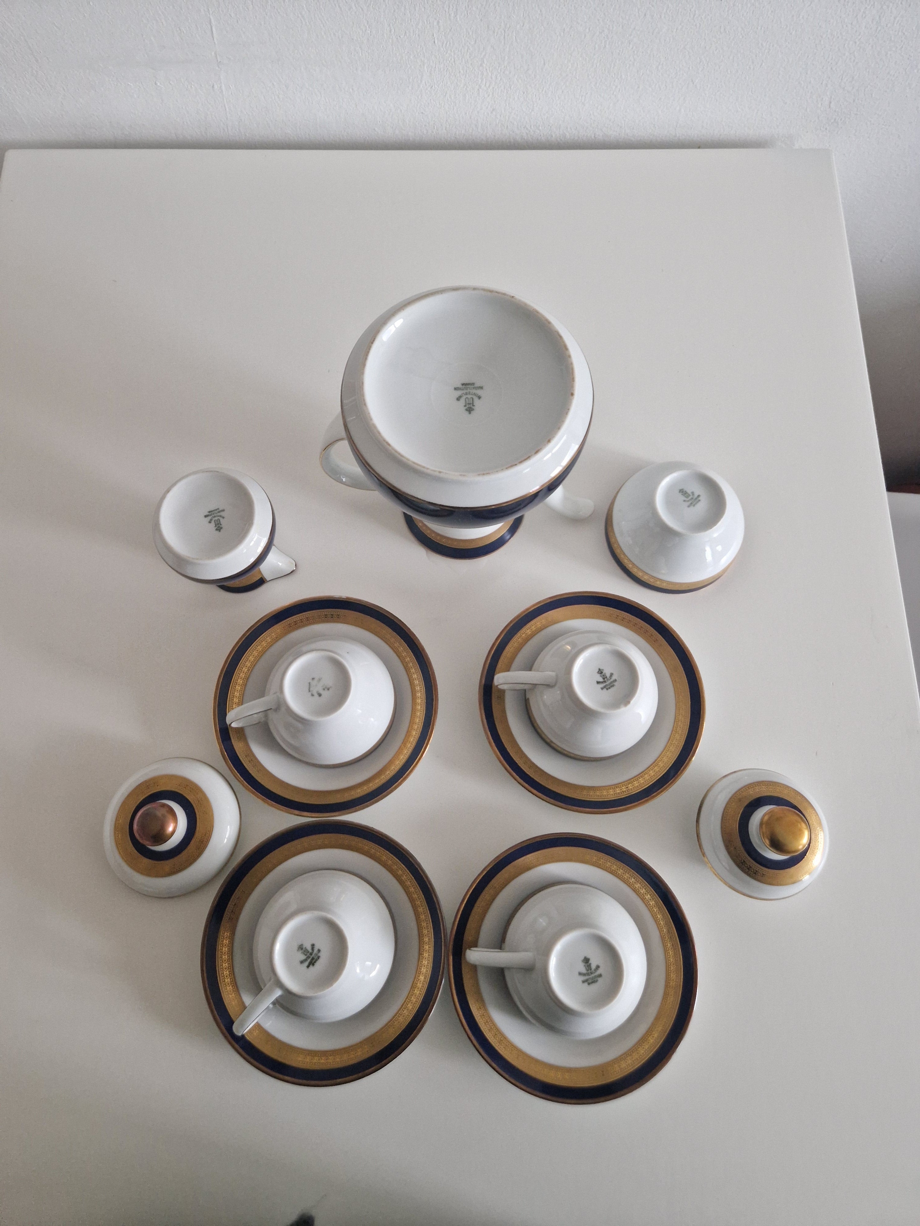 Winterling Bavaria – Service à café en porcelaine bleu cobalt et or – 15 pièces, Marktleuthen
