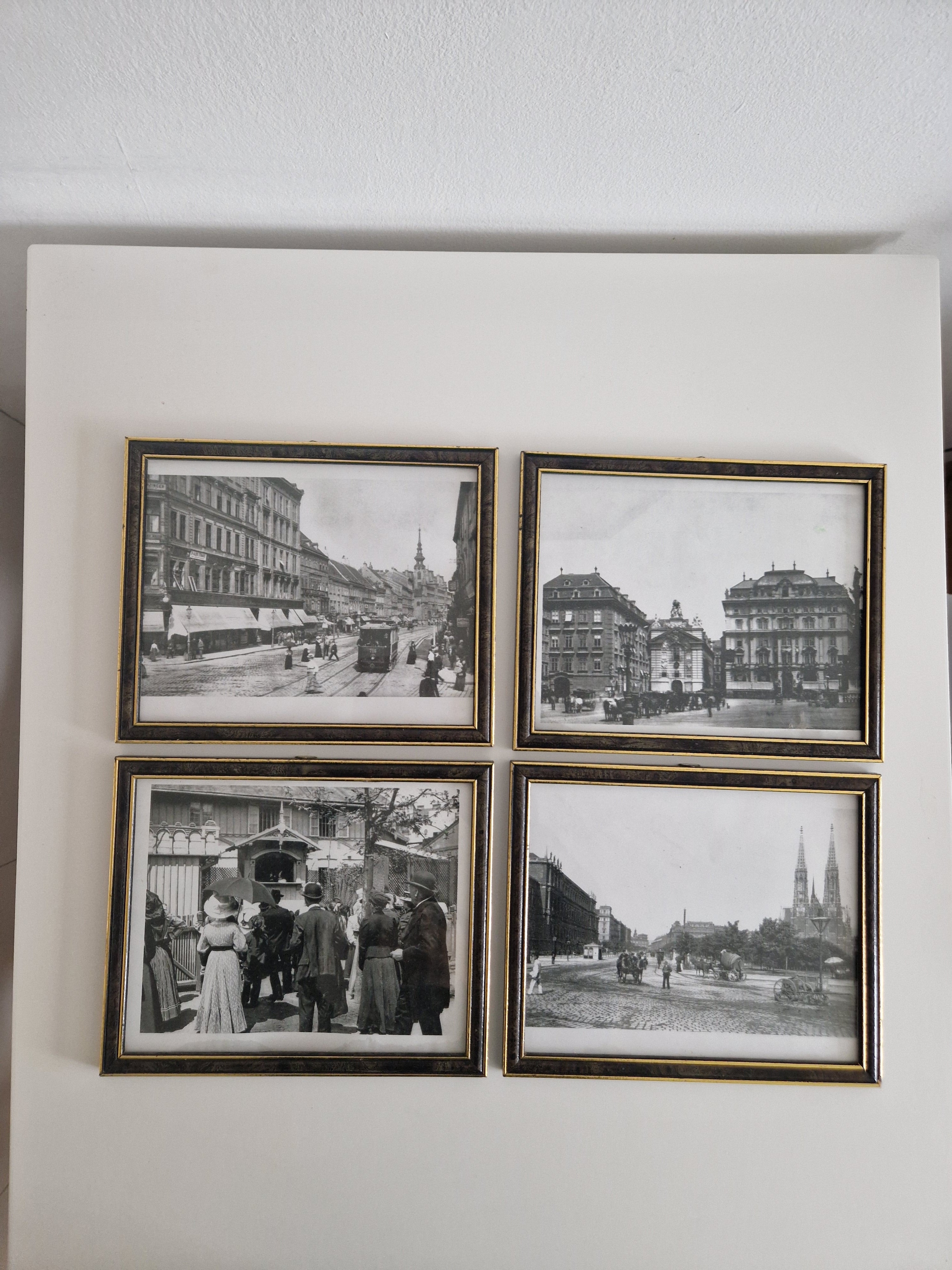 Set aus 4 gerahmten Schwarz-Weiß-Fotografien von Wien, um 1900 – Straßenszenen aus der Habsburgerzeit