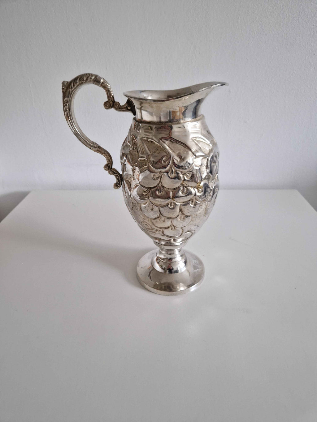 Antique Silver-Plated Cream Jug Repousse Floral Decoration Vintage Tableware