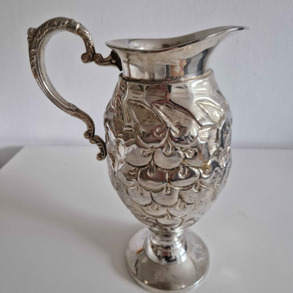 Antique Silver-Plated Cream Jug Repousse Floral Decoration Vintage Tableware
