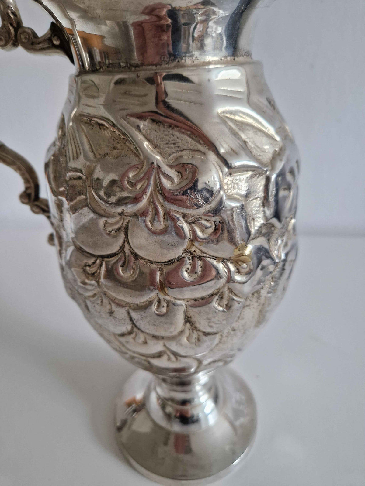 Antique Silver-Plated Cream Jug Repousse Floral Decoration Vintage Tableware