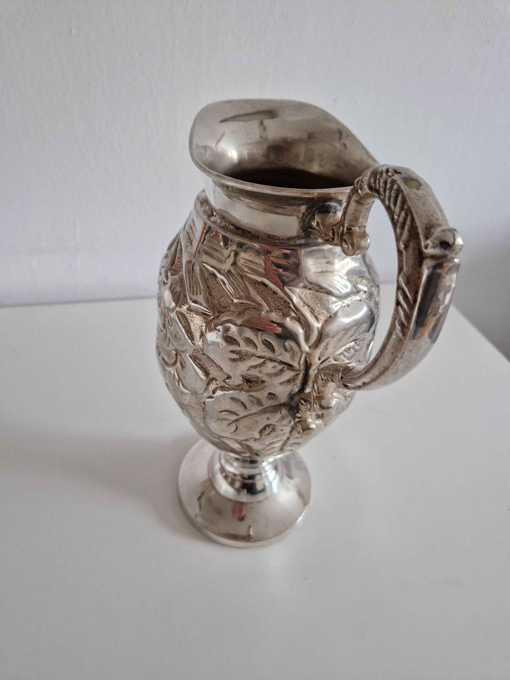 Antique Silver-Plated Cream Jug Repousse Floral Decoration Vintage Tableware