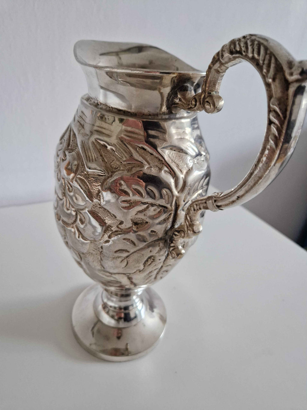 Antique Silver-Plated Cream Jug Repousse Floral Decoration Vintage Tableware