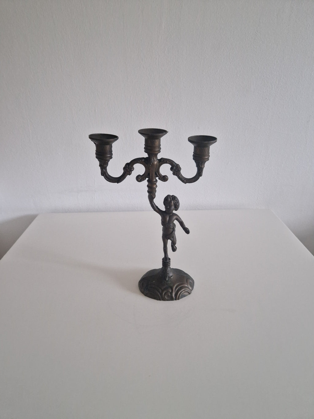 Vintage Cherub Candelabra | French Rococo 3-Arm Candle Holder with Dancing Putto Figure, c. Late 19th Century