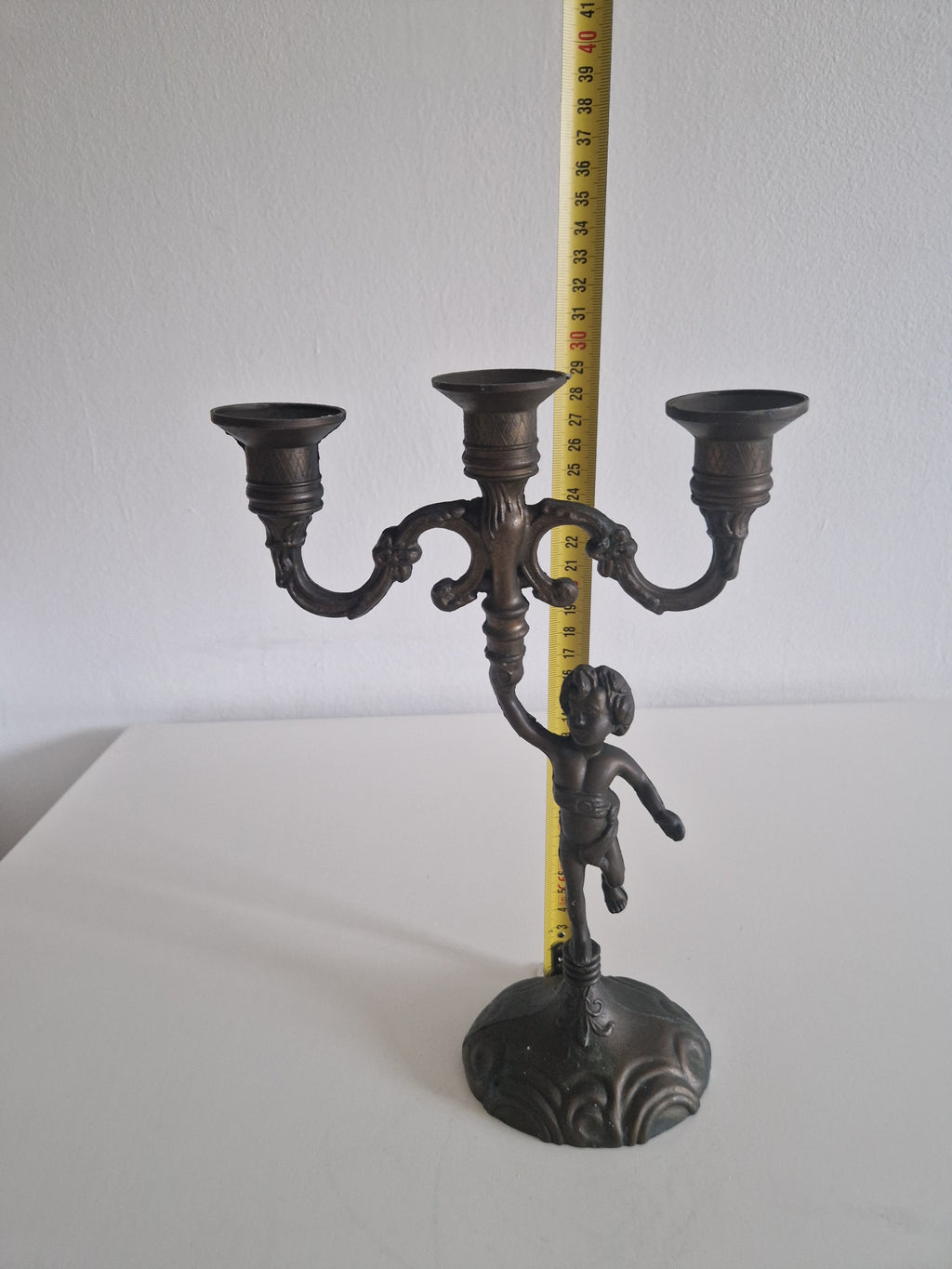 Vintage Cherub Candelabra | French Rococo 3-Arm Candle Holder with Dancing Putto Figure, c. Late 19th Century